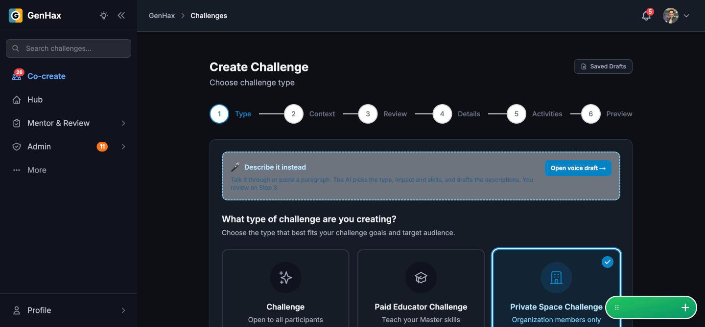 GenHax challenge creation wizard
