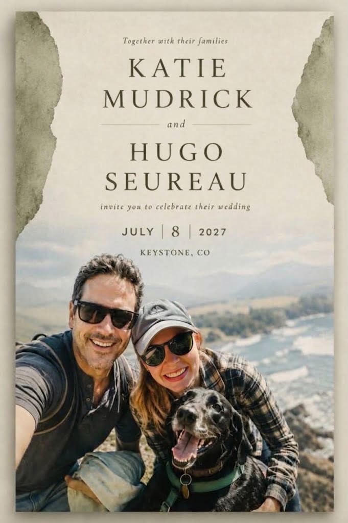 Save the date: Katie Mudrick and Hugo Seureau, July 8 2027, Keystone, Colorado